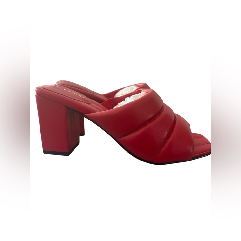 Red Block Heel Mules with Wide Straps - Picture 5 of 7